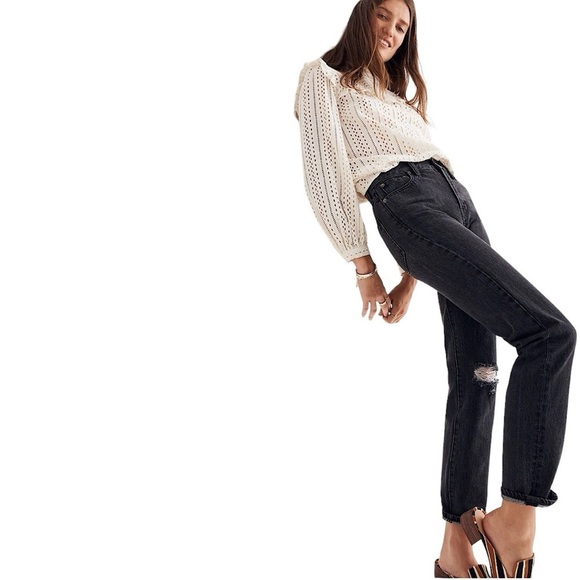 MADEWELL The Perfect Vintage High Rise Jean in Roxstone Wash Knee-Rip Edition - Picture 16 of 16